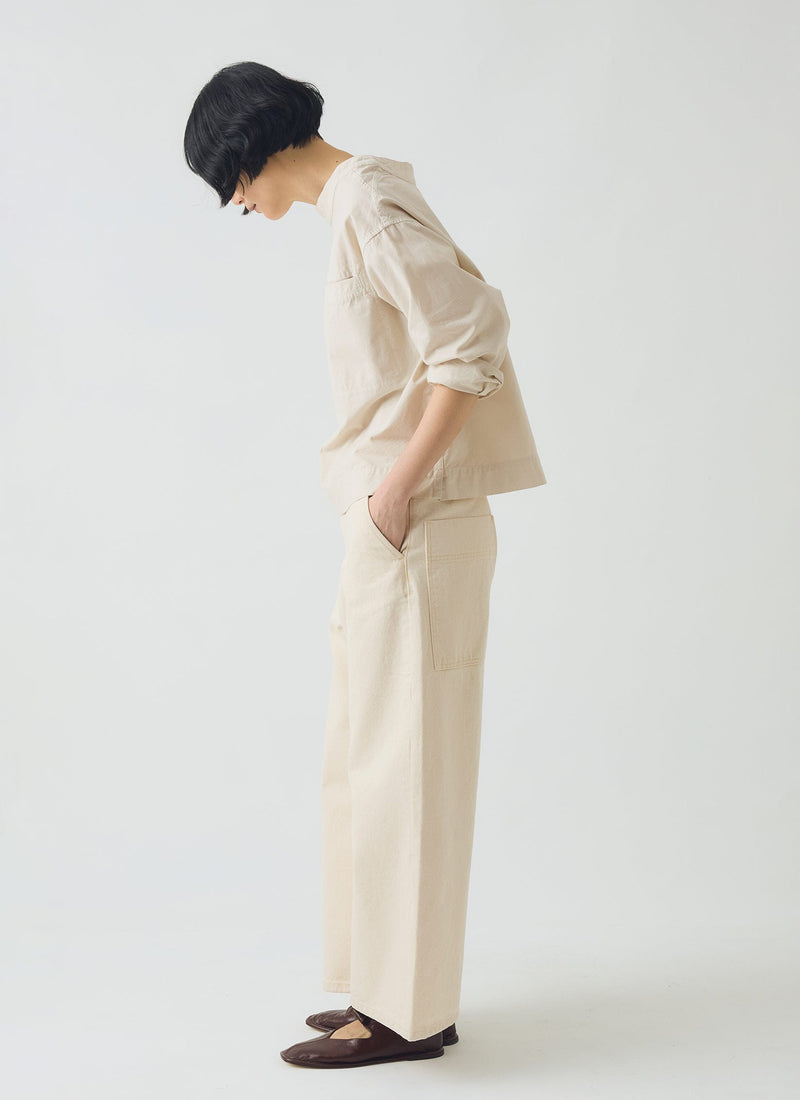 Relaxed Wide Leg Denim Pants | Ecru