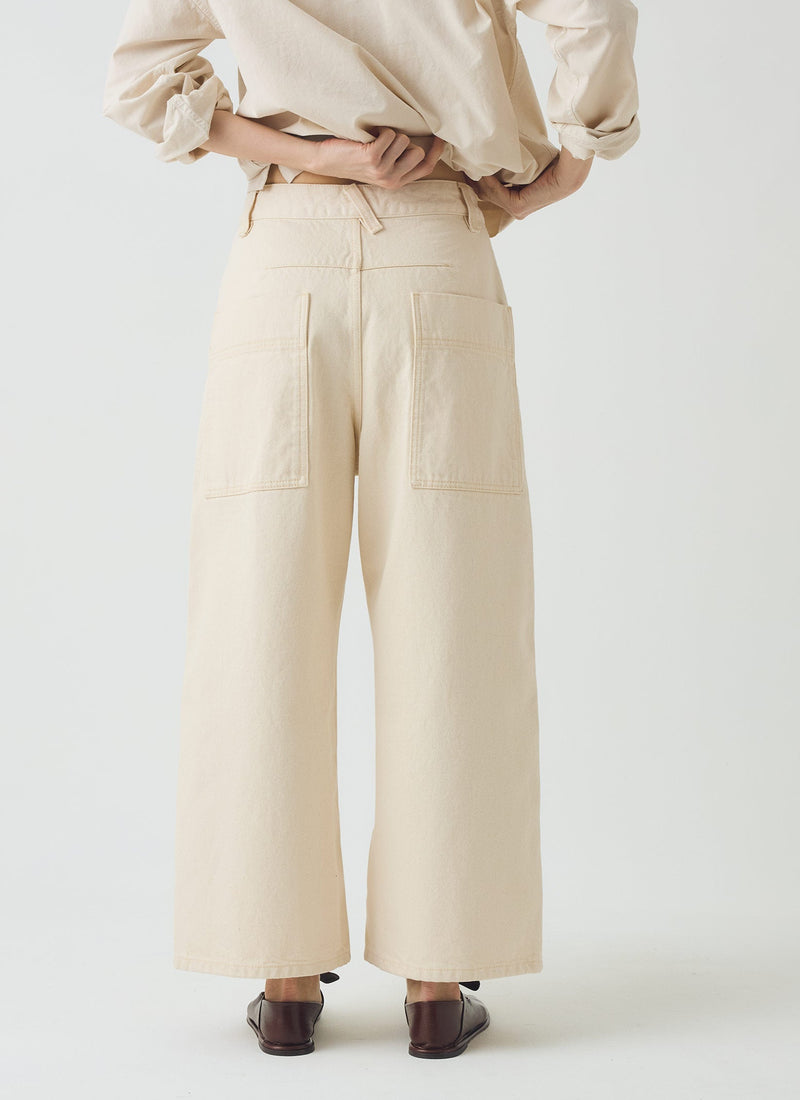 Relaxed Wide Leg Denim Pants | Ecru