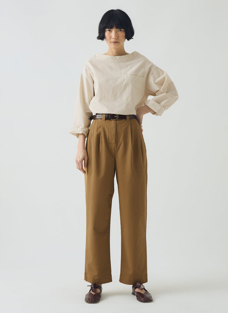 Cotton Pleat Front Pants | Warm Sand