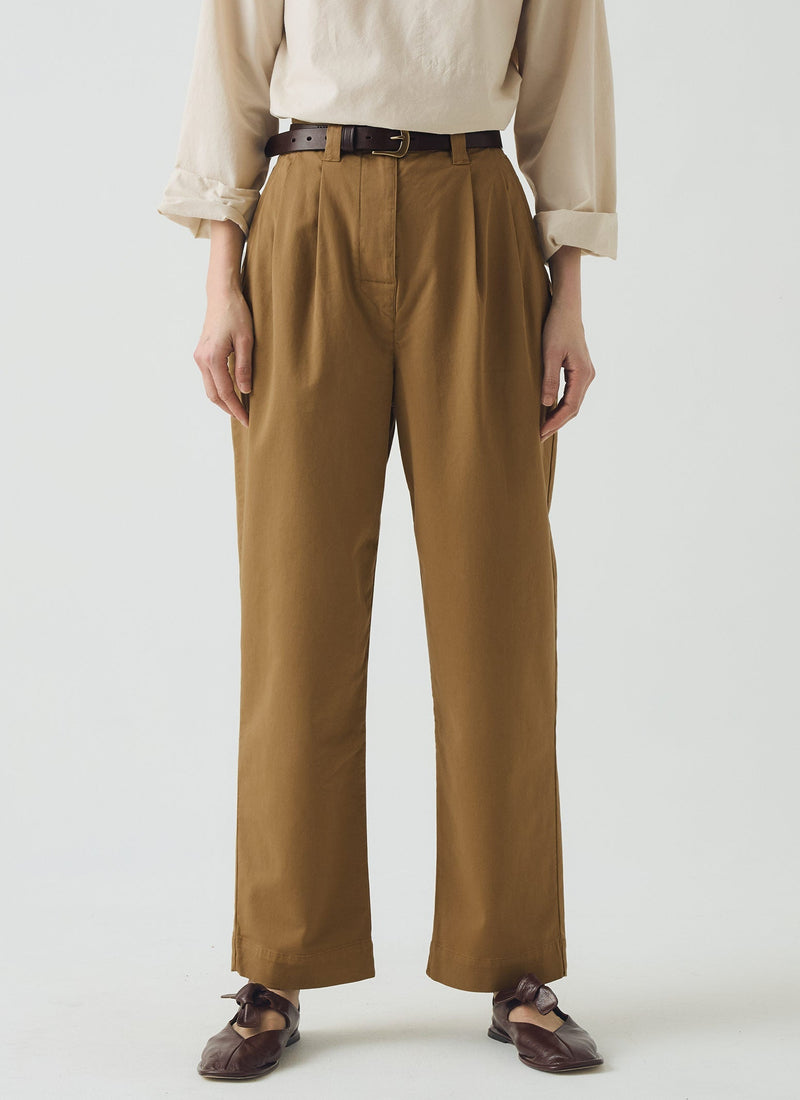 Cotton Pleat Front Pants | Warm Sand