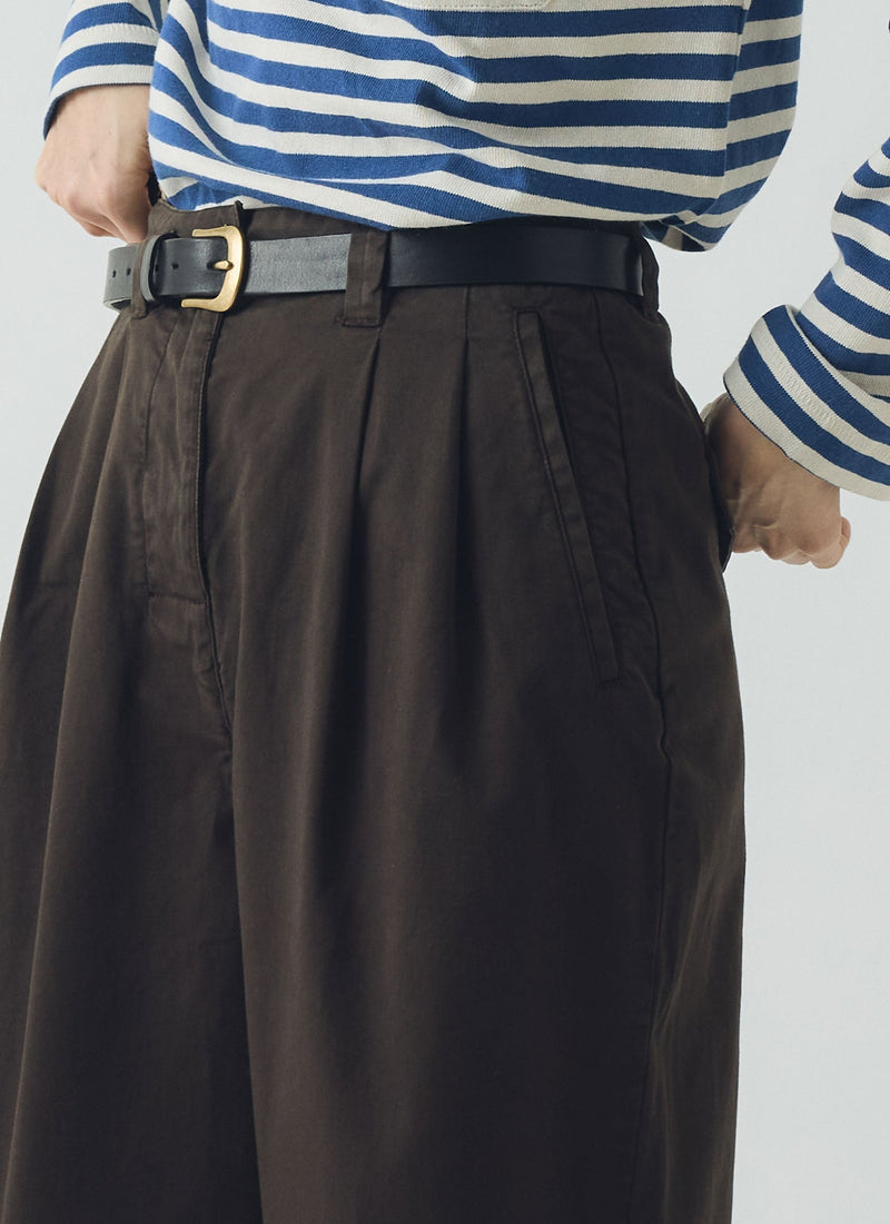 Cotton Pleat Front Pants | Mocha Brown