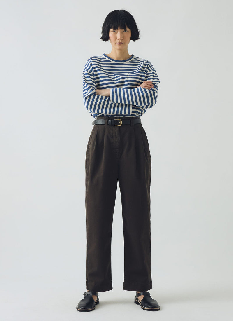 Cotton Pleat Front Pants | Mocha Brown