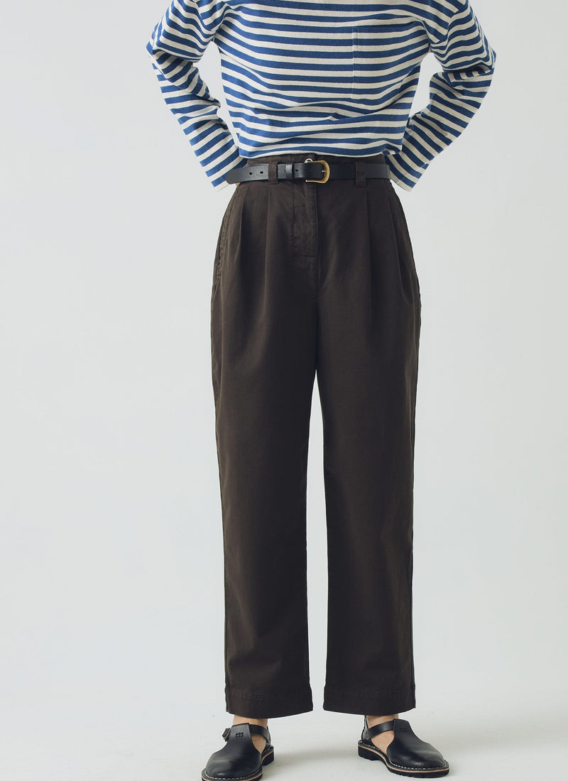 Cotton Pleat Front Pants | Mocha Brown