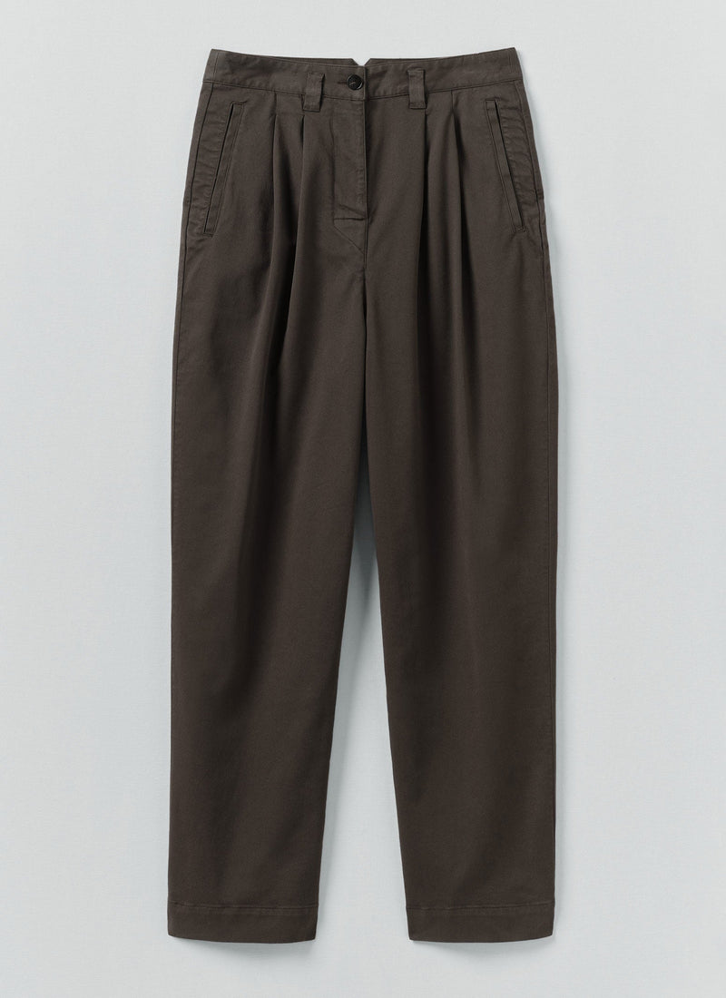 Cotton Pleat Front Pants | Mocha Brown
