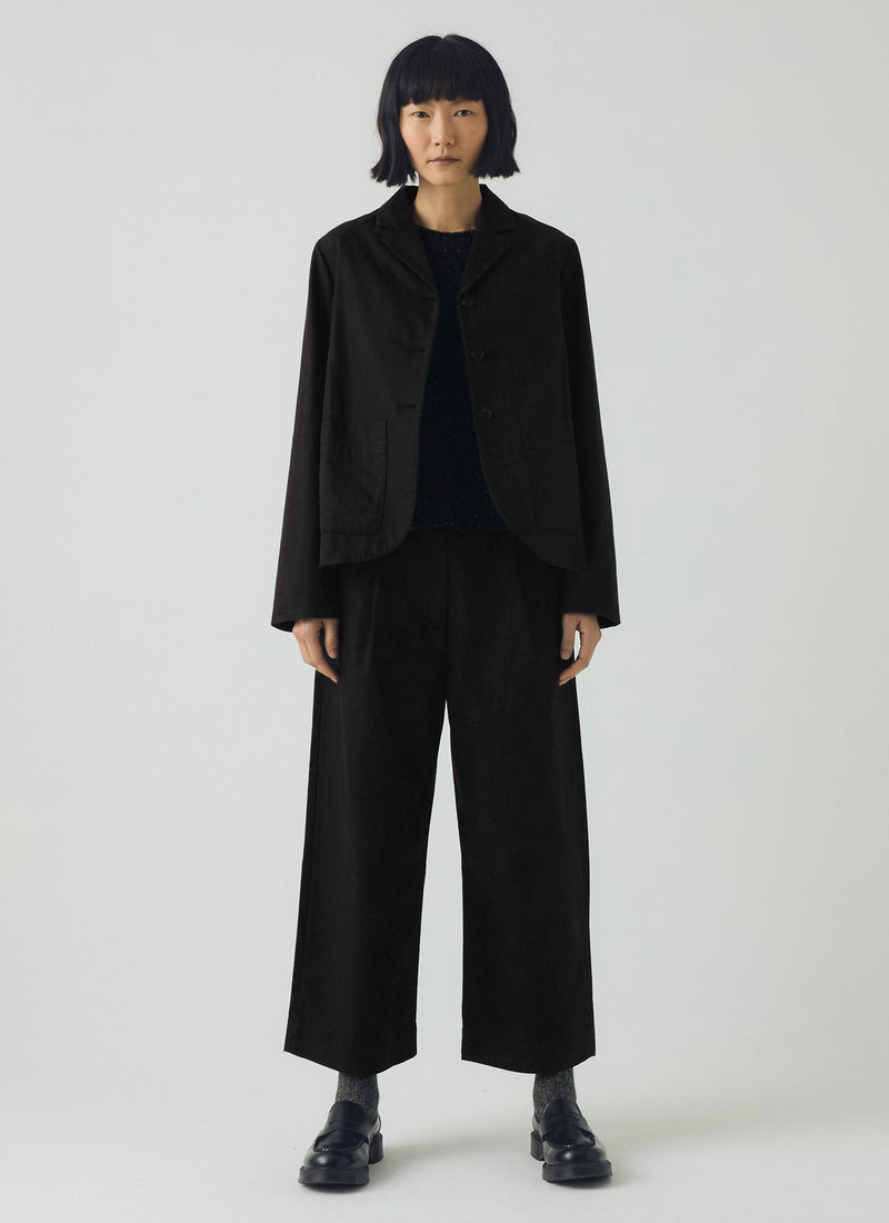 Cotton Wool Herringbone Pleat Front Pants | Black