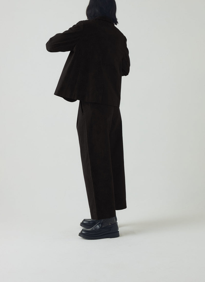 Cotton Wool Herringbone Pleat Front Pants | Black