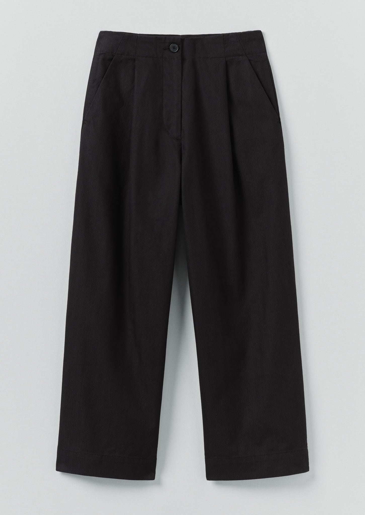 Cotton Wool Herringbone Pleat Front Pants | Black