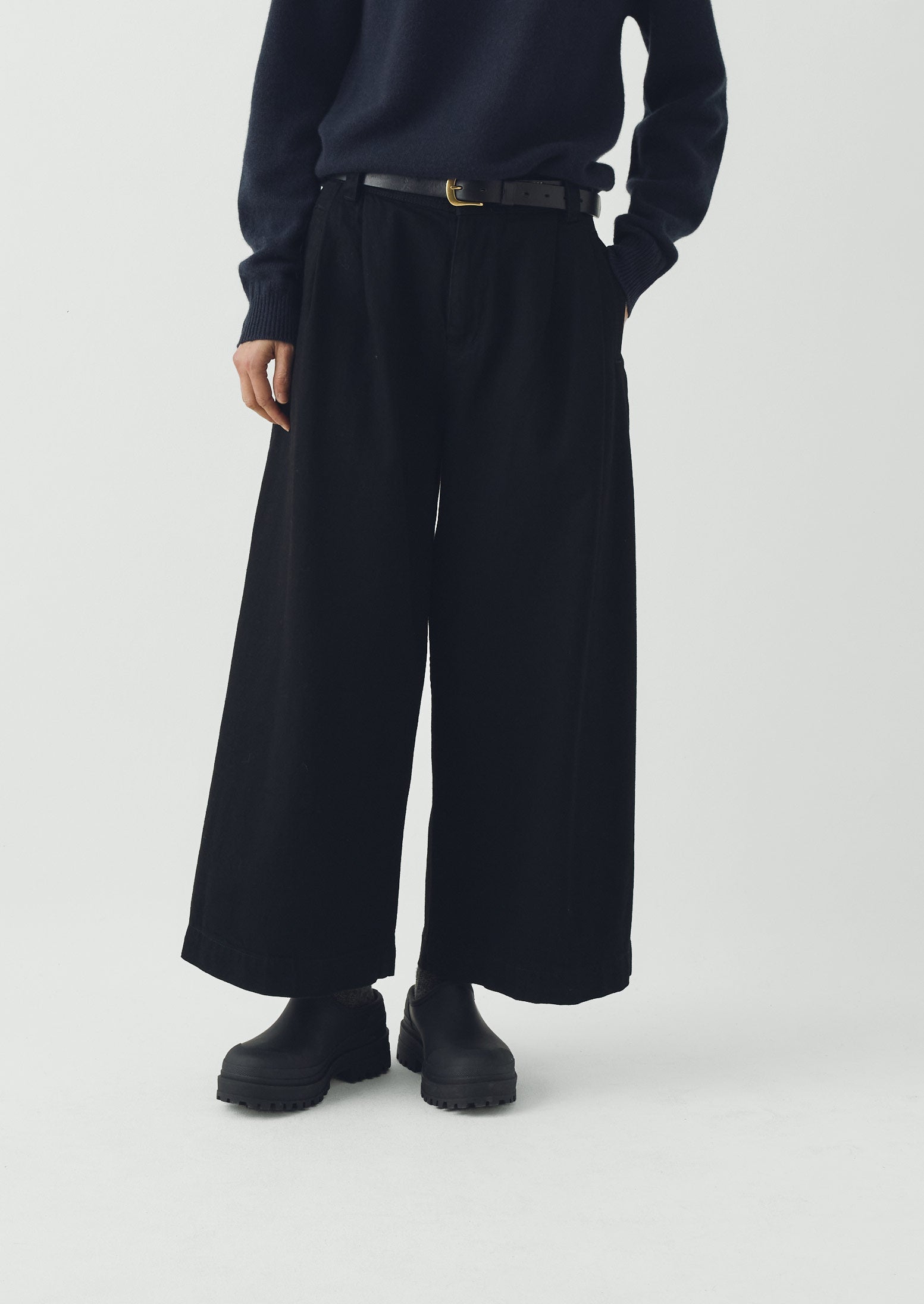 Denim Pleat Front Pants | Carbon Black | TOAST