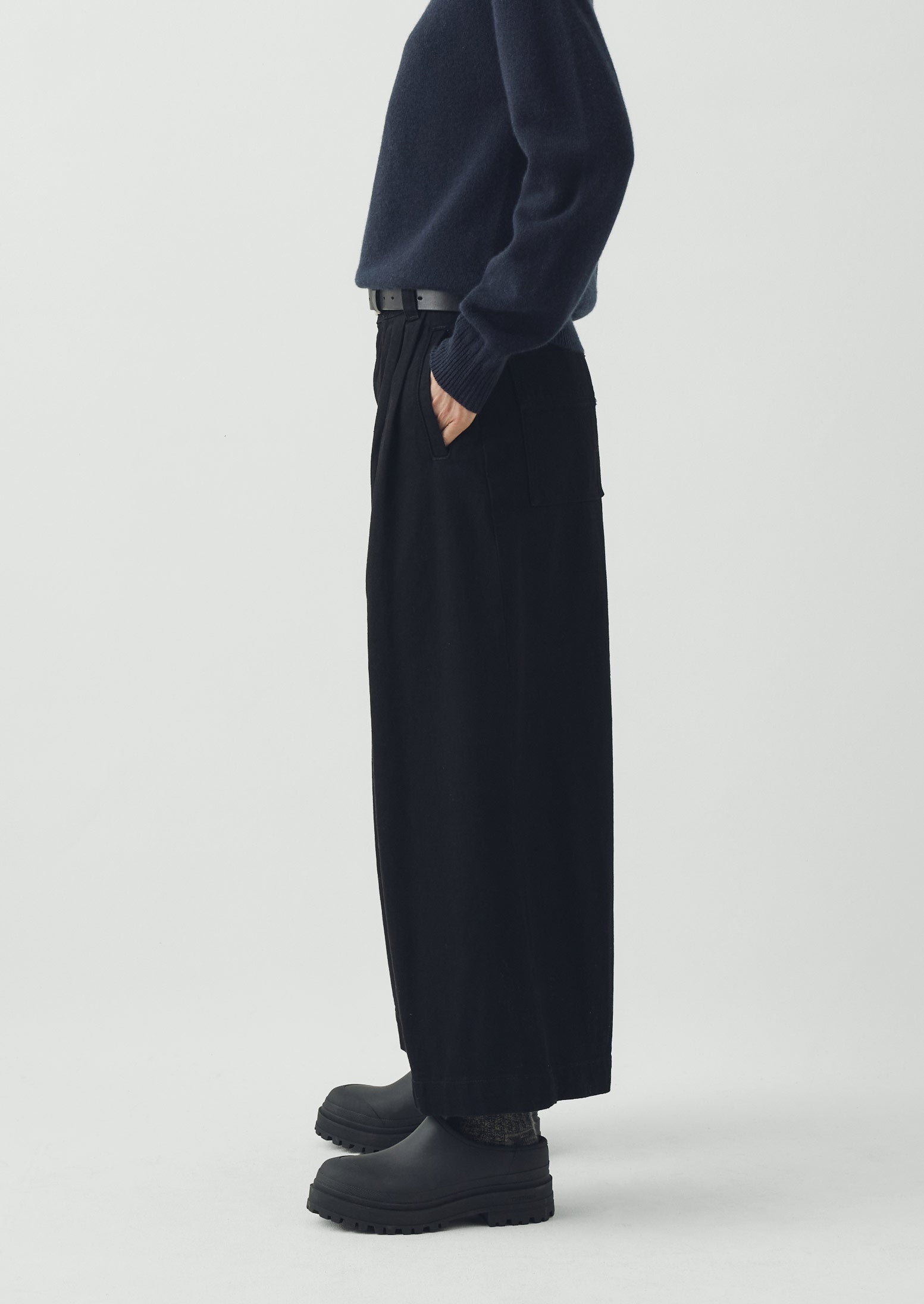 Denim Pleat Front Pants | Carbon Black | TOAST