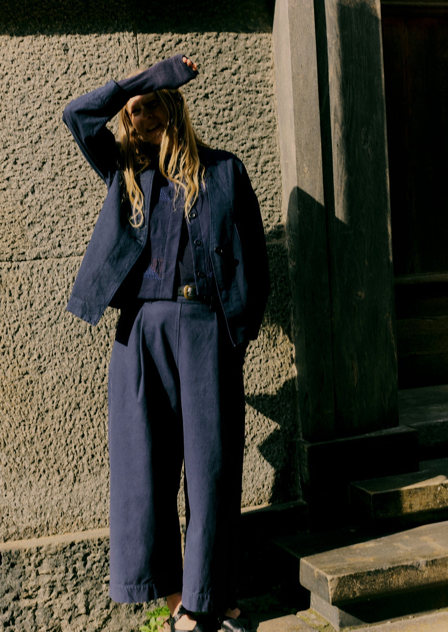 Cotton Canvas Pleat Front Pants | Blue Navy | TOAST