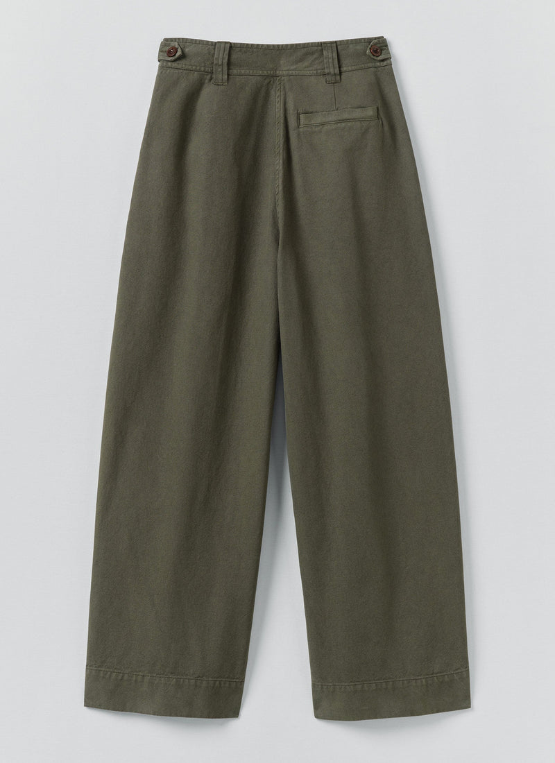 Cotton Canvas Pleat Front Pants | Dark Olive