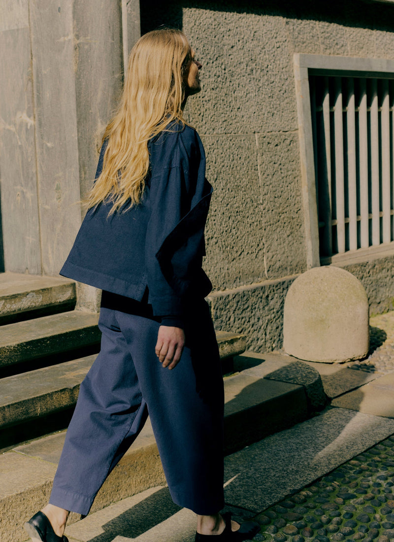 Cotton Canvas Pleat Front Pants | Blue Navy