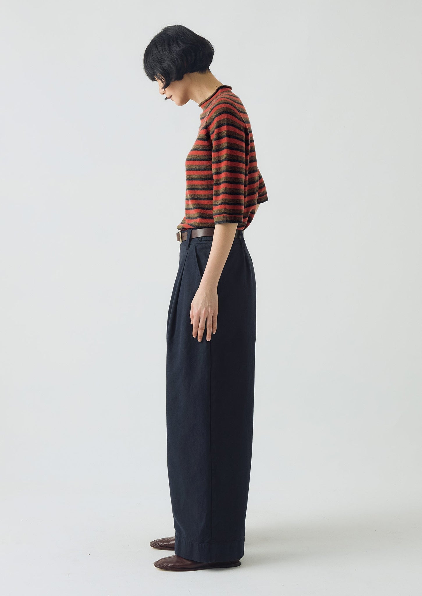 Cotton Canvas Pleat Front Pants | Blue Navy