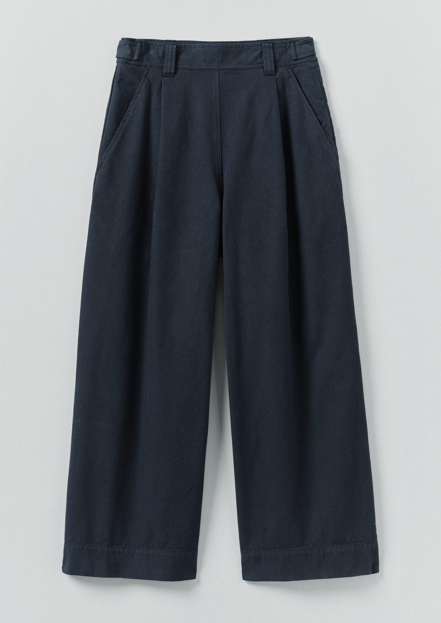 Cotton Canvas Pleat Front Pants | Blue Navy