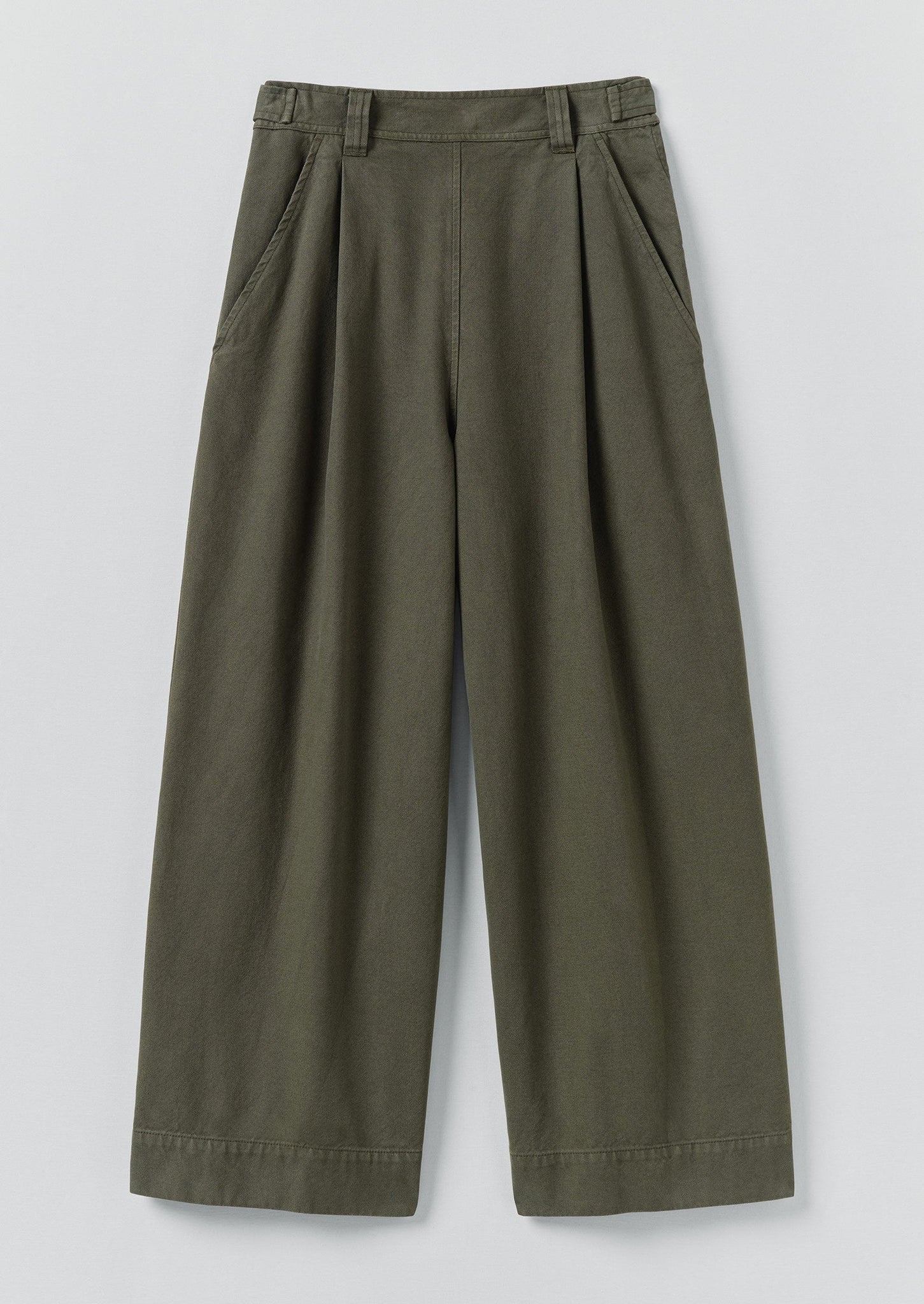 Cotton Canvas Pleat Front Pants | Dark Olive