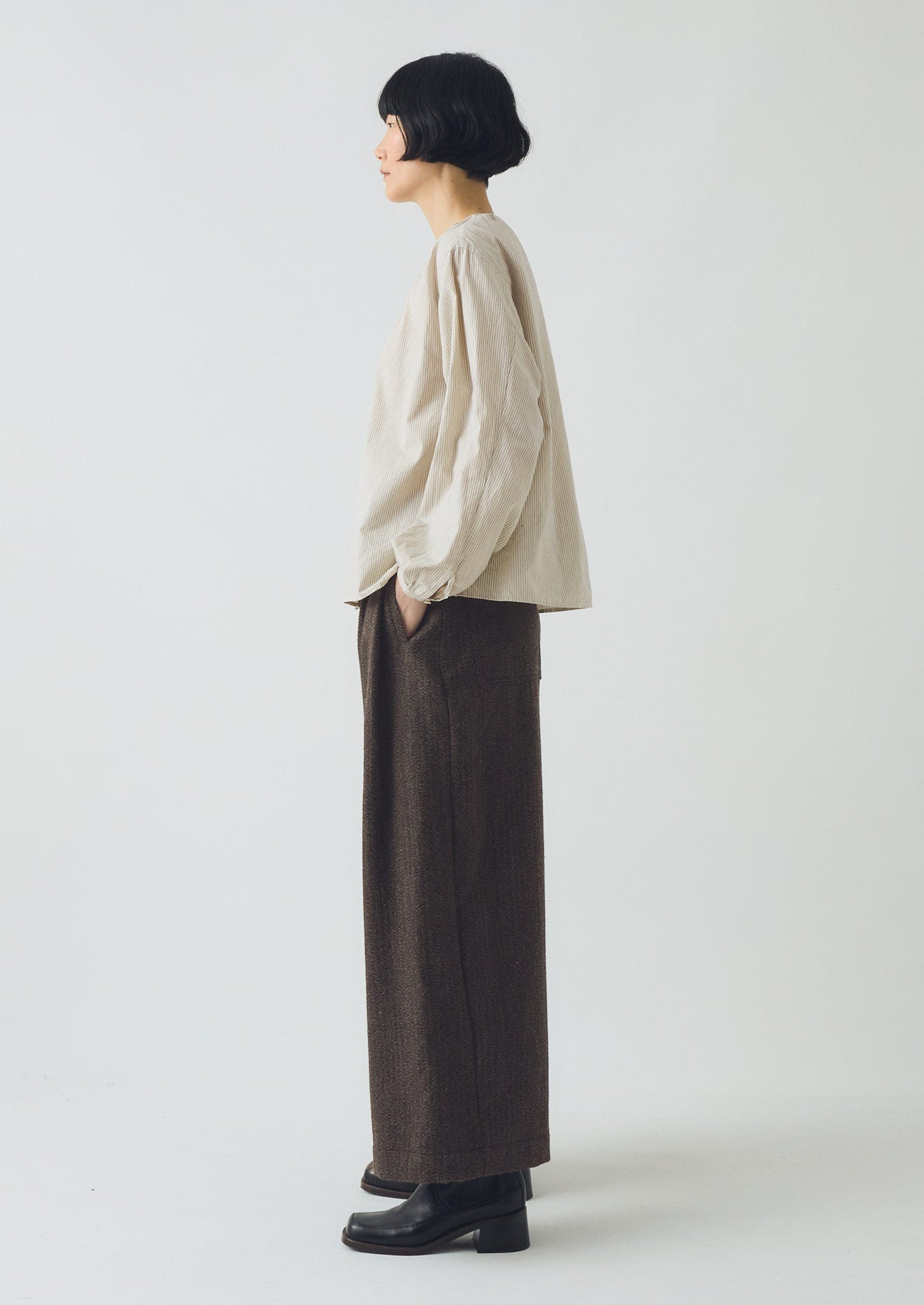 Wool Broken Herringbone Pleat Front Pants | Charcoal Mouline