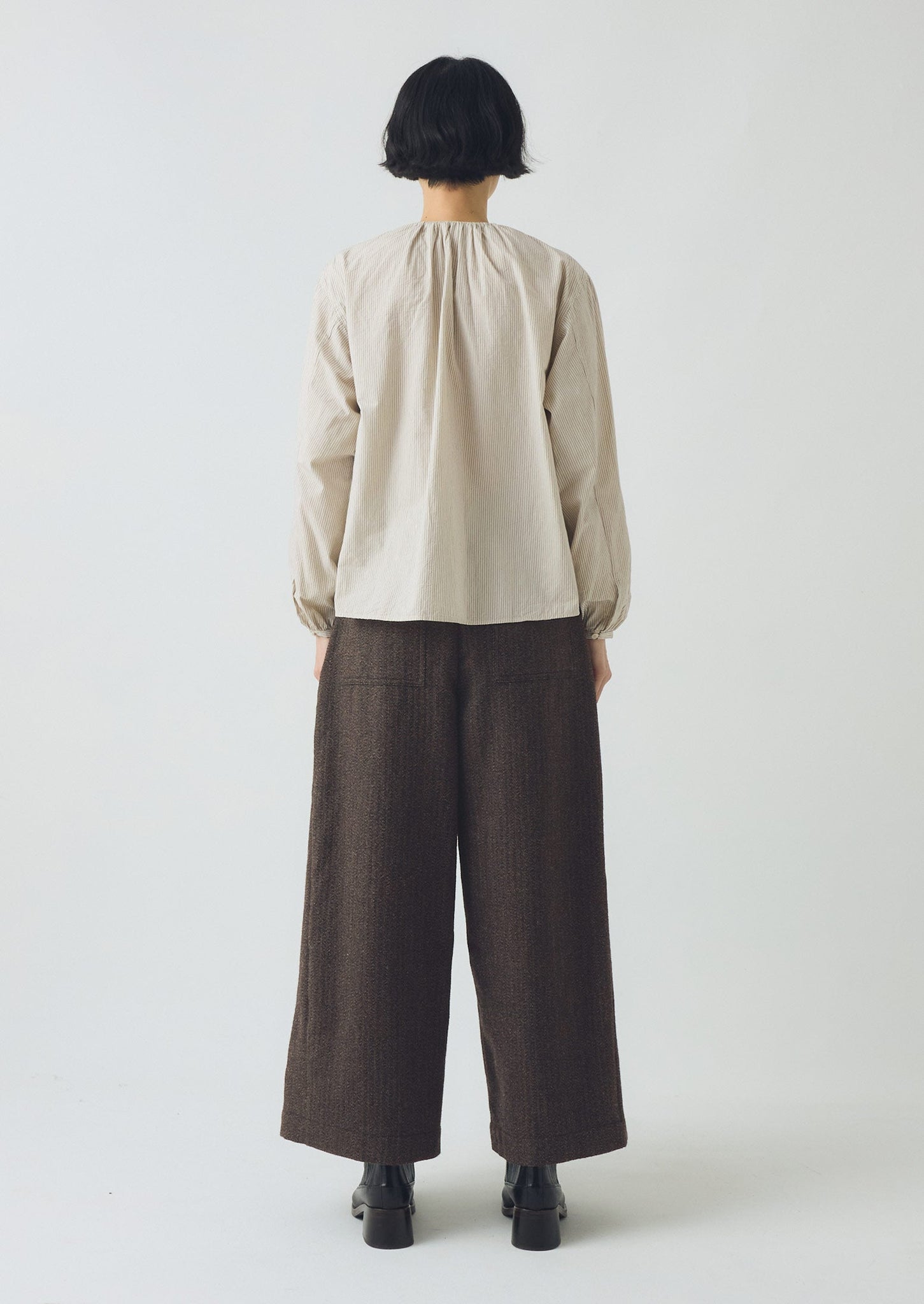 Wool Broken Herringbone Pleat Front Pants | Charcoal Mouline