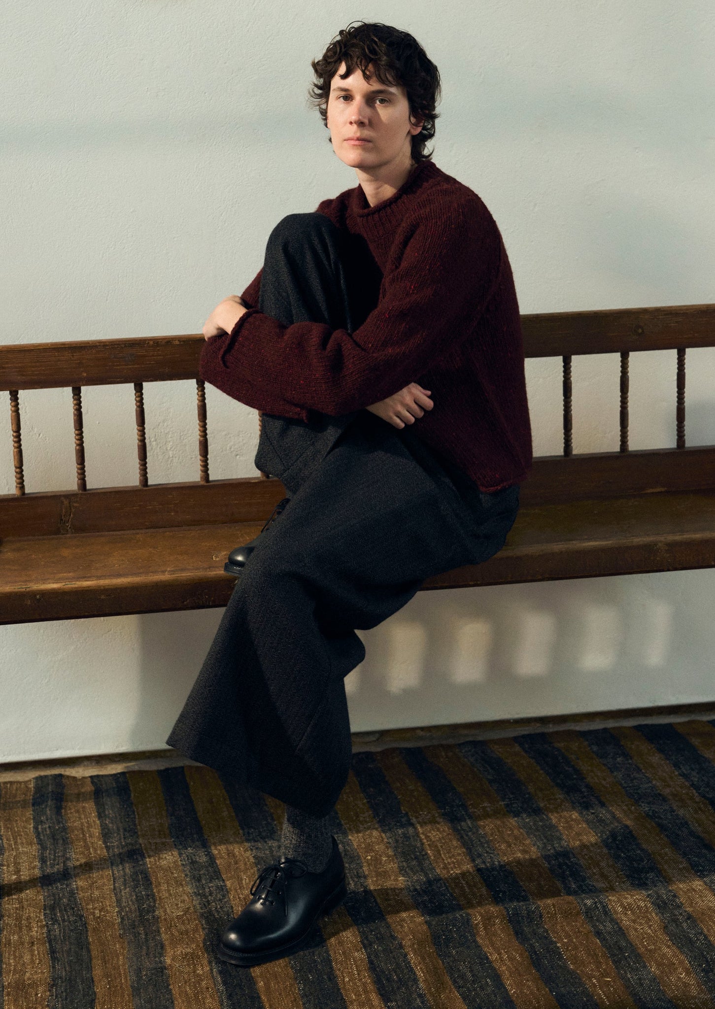 Wool Broken Herringbone Pleat Front Pants | Charcoal Mouline