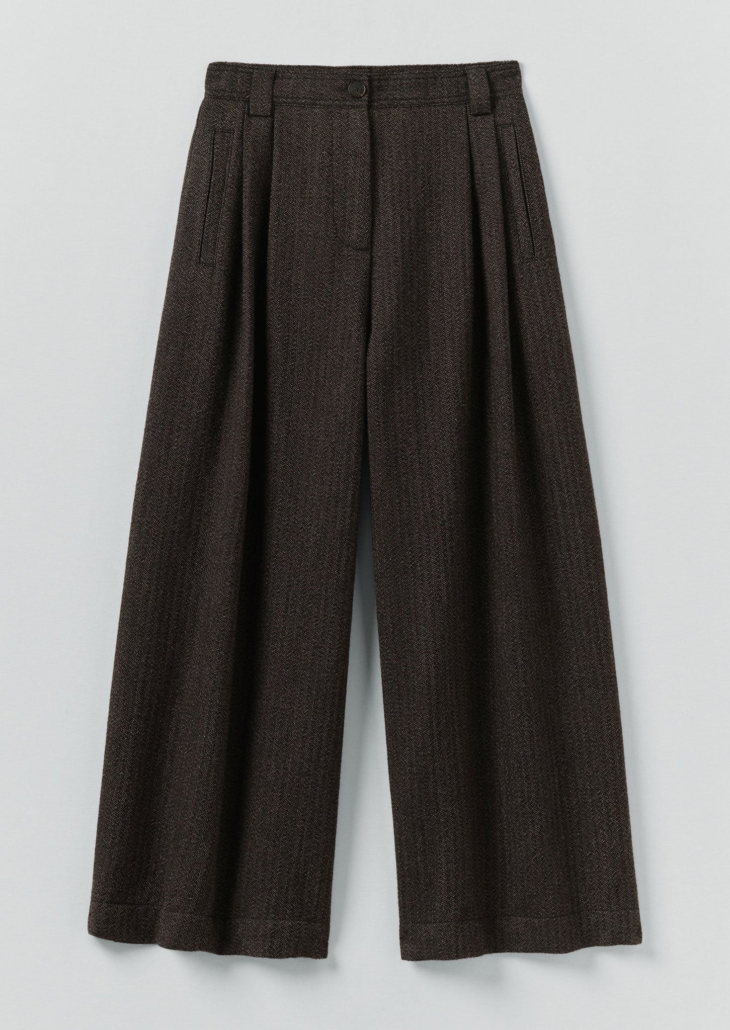 Wool Broken Herringbone Pleat Front Pants | Charcoal Mouline