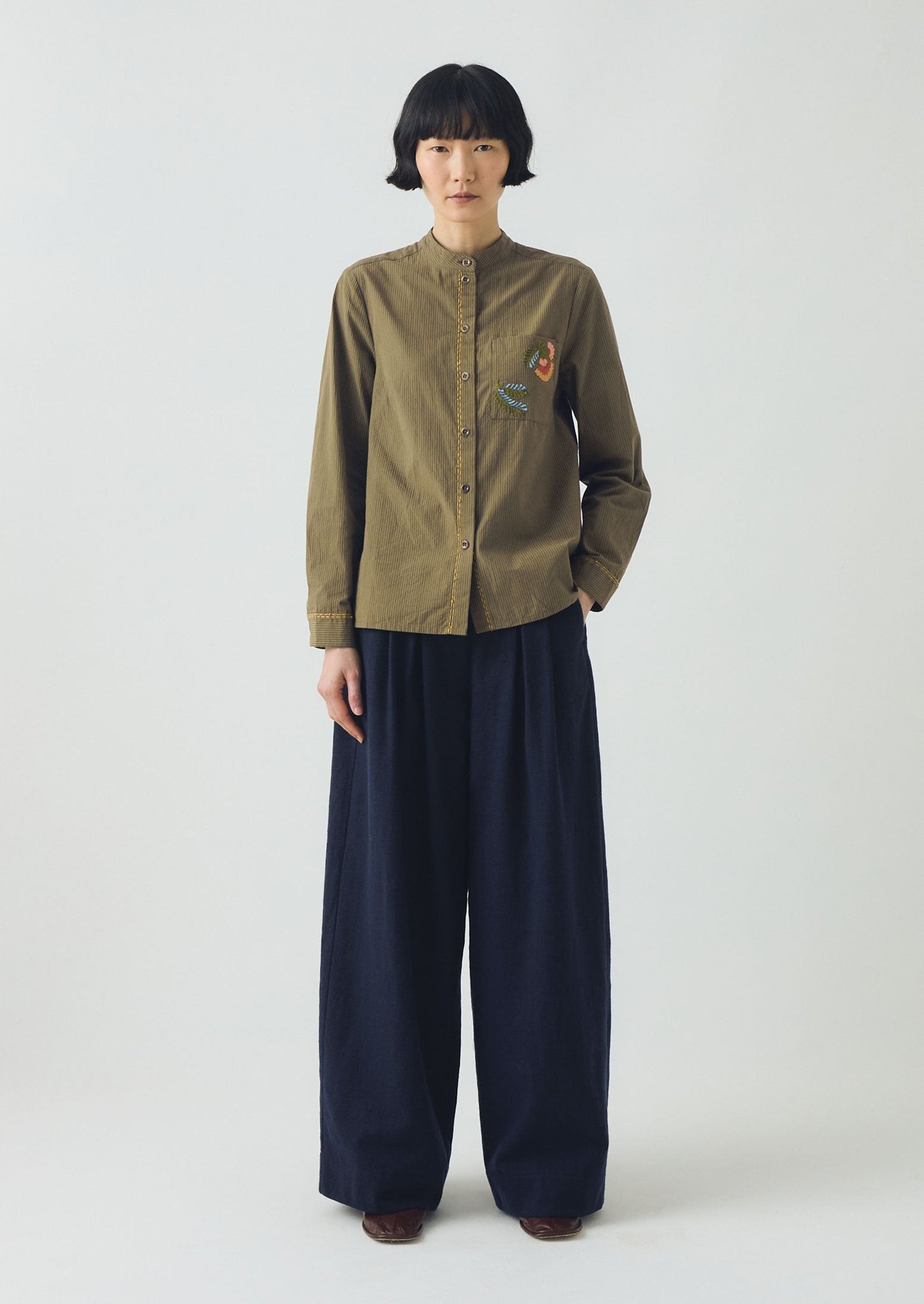 Corinne Cotton Wool Houndstooth Pants | Dark Navy