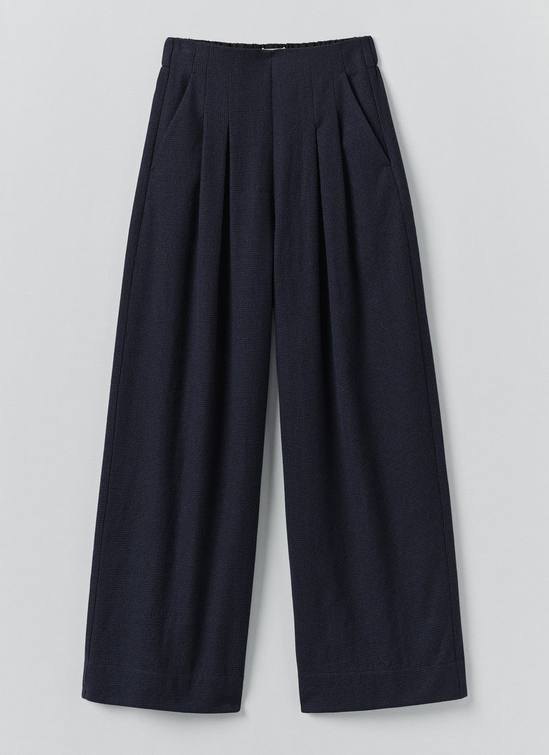 Corinne Cotton Wool Houndstooth Pants | Dark Navy