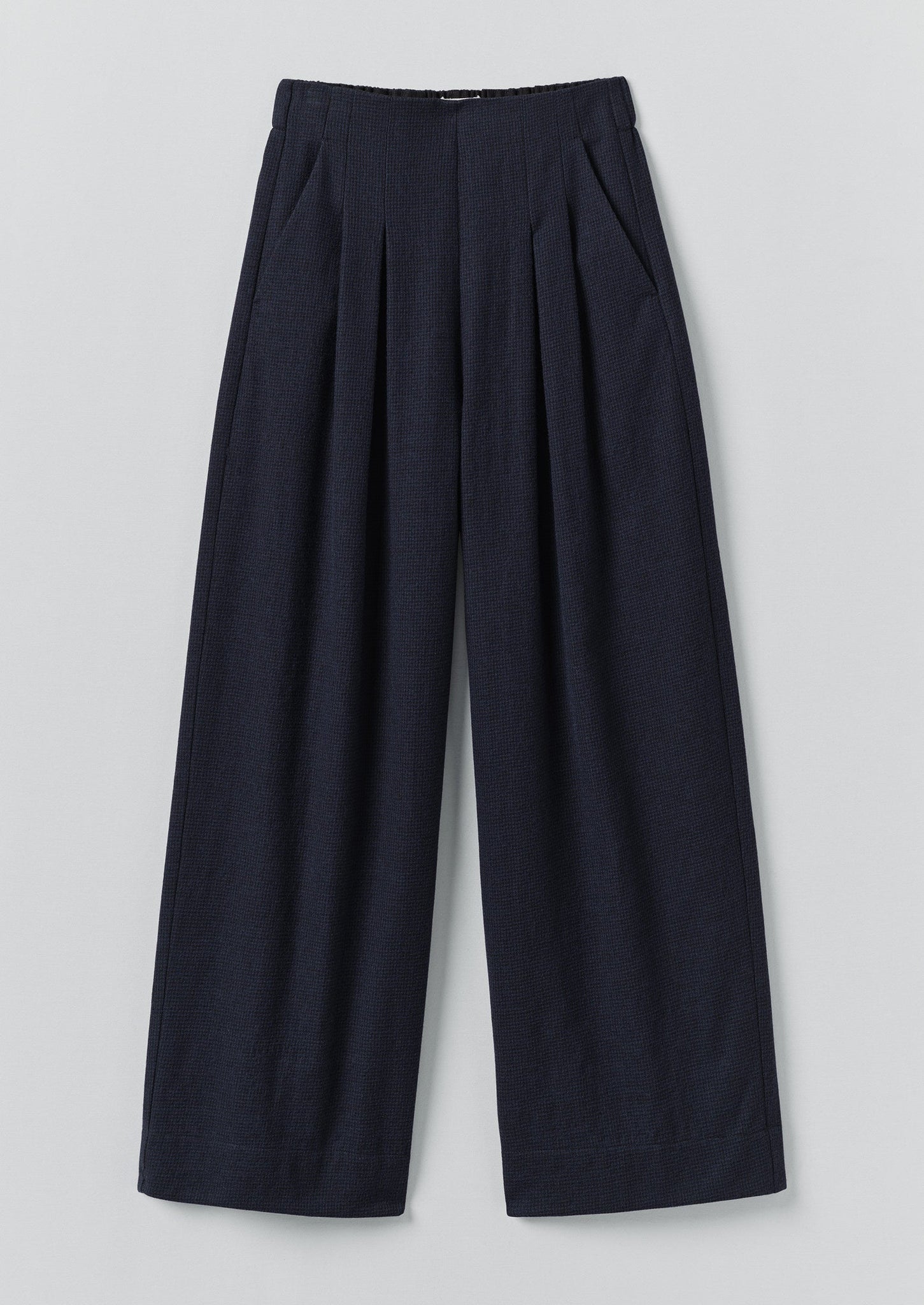 Corinne Cotton Wool Houndstooth Pants | Dark Navy