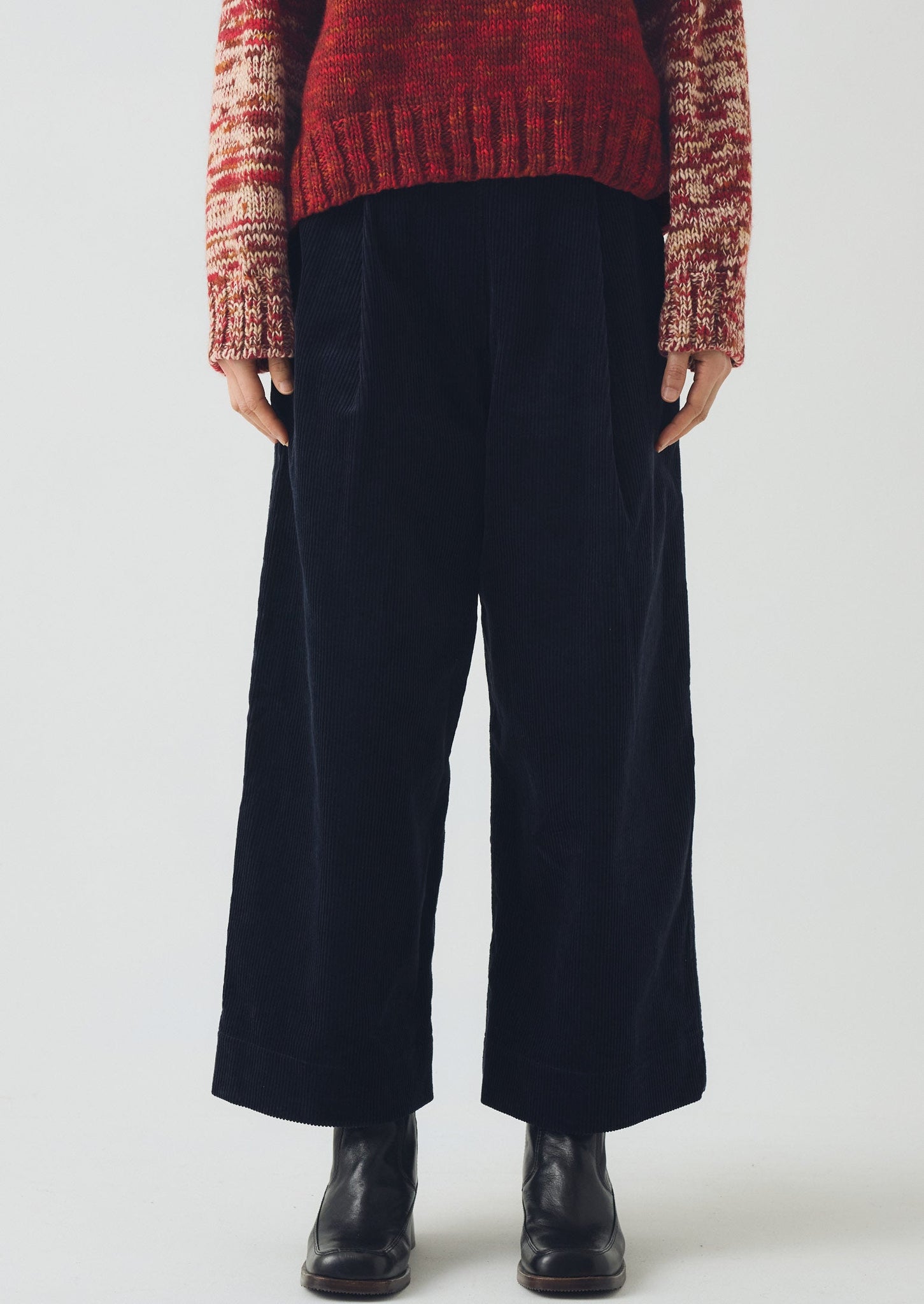 Organic Cord Pleat Front Pants | Midnight