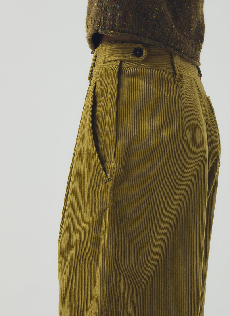 Organic Cord Pleat Front Pants | Antique Olive