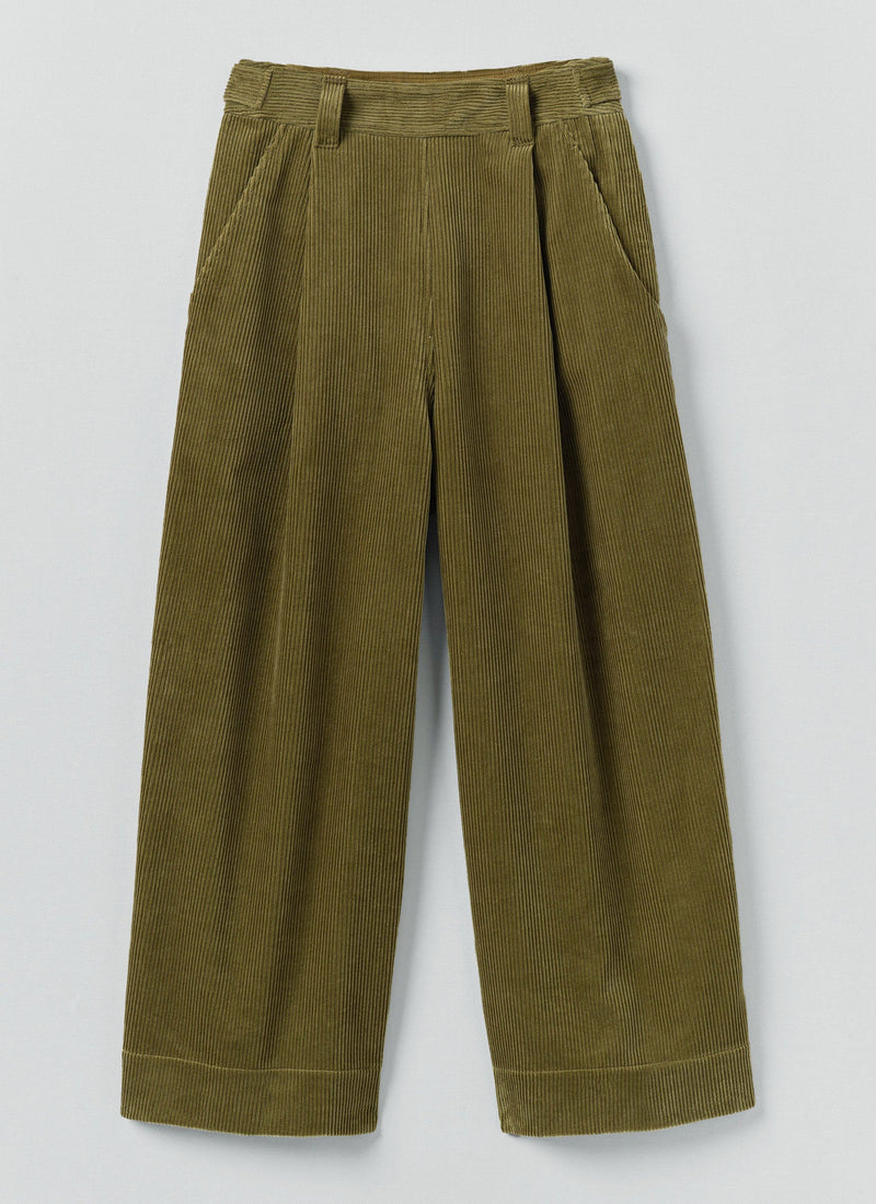 Organic Cord Pleat Front Pants | Antique Olive