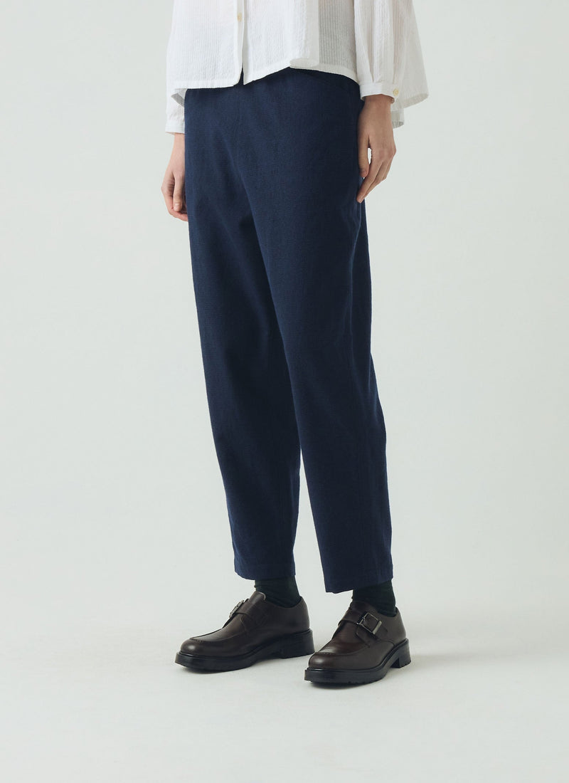 Alix Cotton Wool Houndstooth Pants | Dark Navy