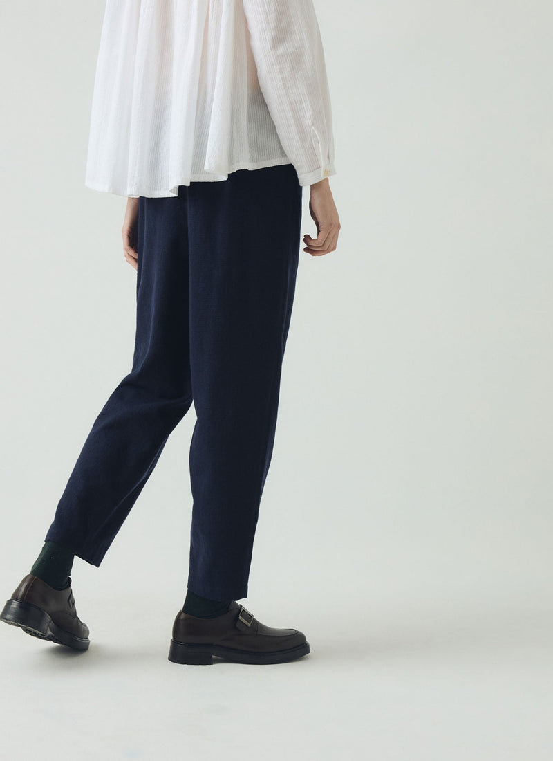 Alix Cotton Wool Houndstooth Pants | Dark Navy