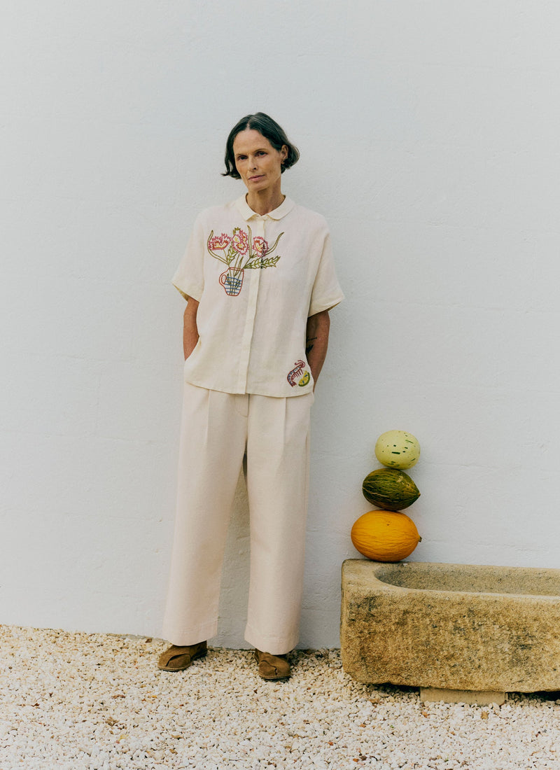 Pleat Front Cotton Pants | Natural