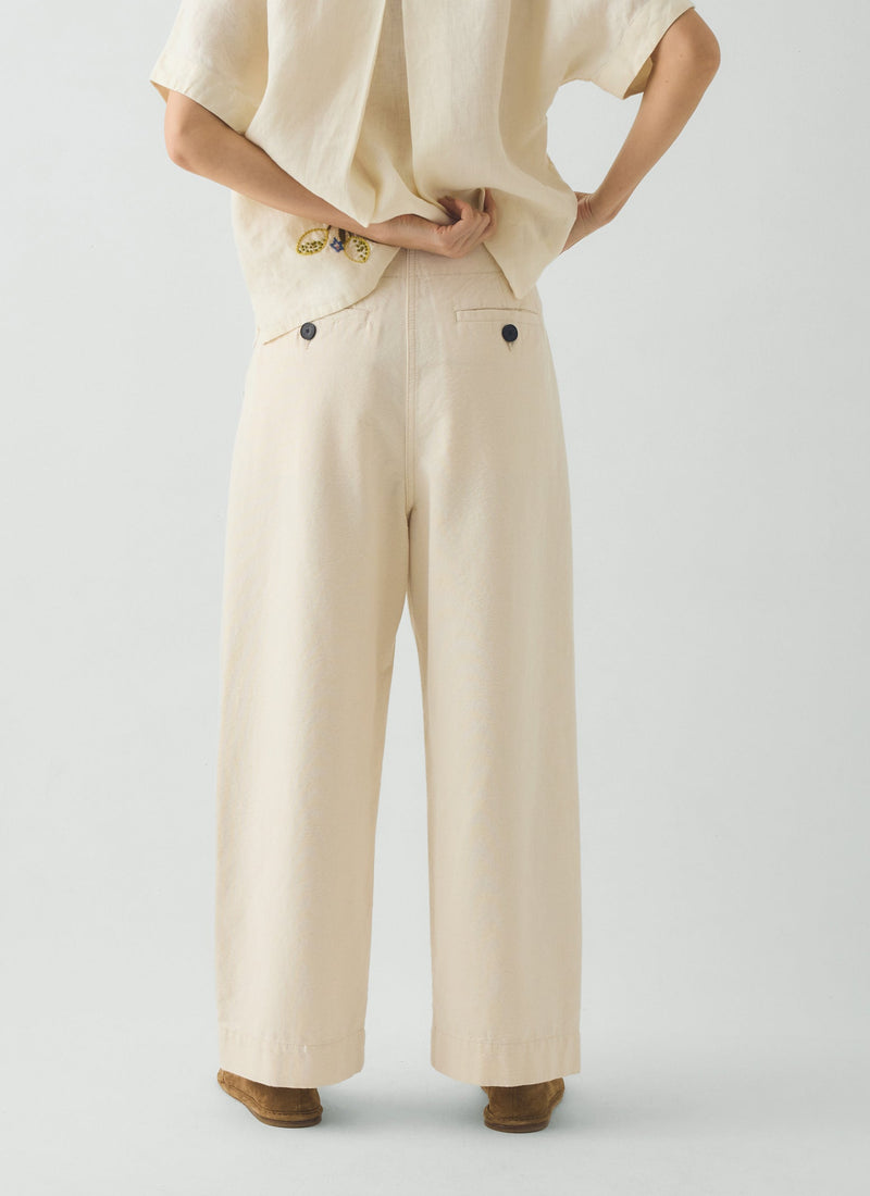Pleat Front Cotton Pants | Natural