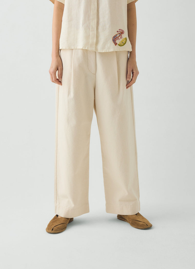 Pleat Front Cotton Pants | Natural