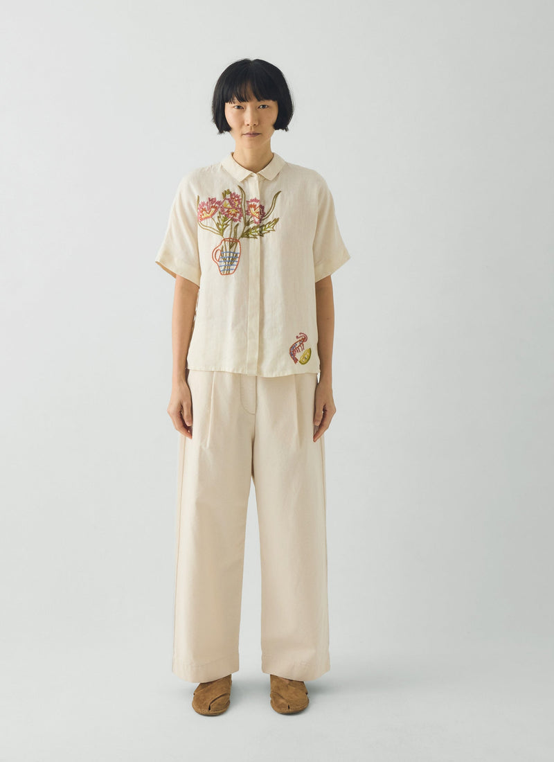 Pleat Front Cotton Pants | Natural