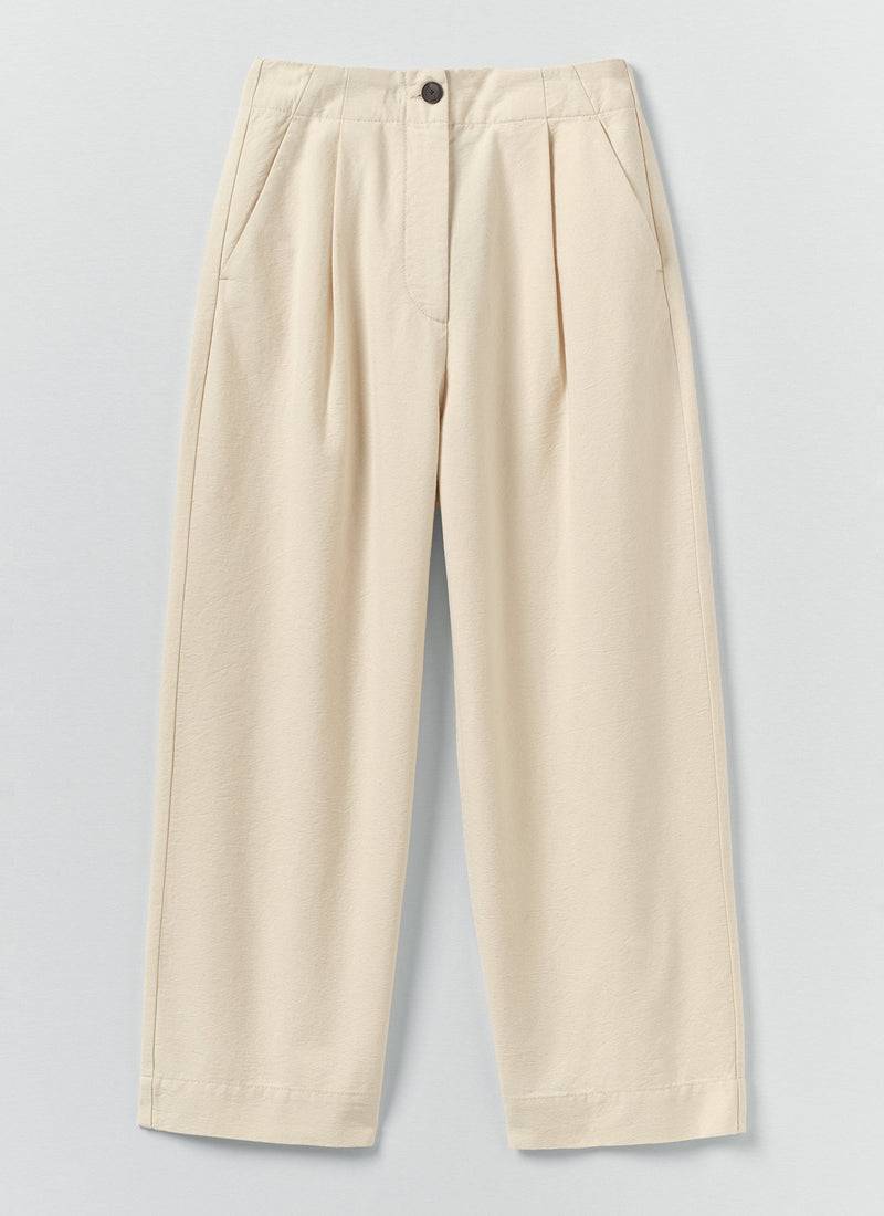 Pleat Front Cotton Pants | Natural