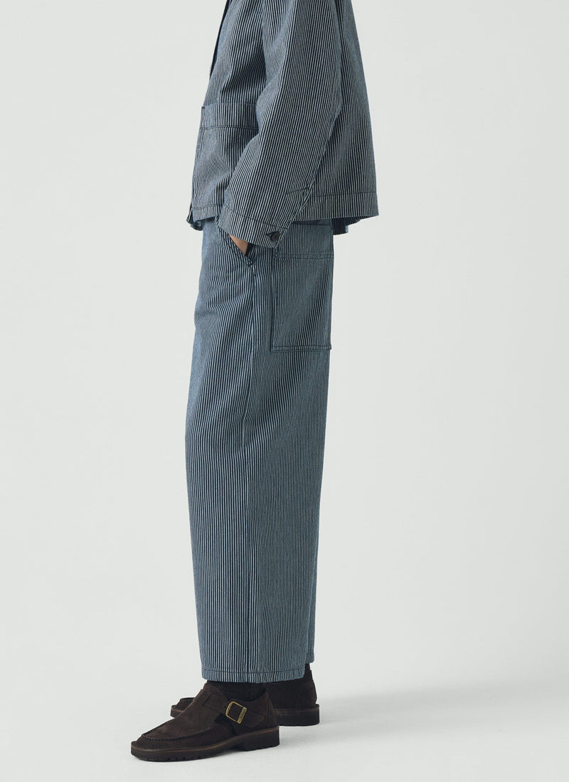 Hickory Stripe Denim Wide Leg Pants | Ecru/Indigo