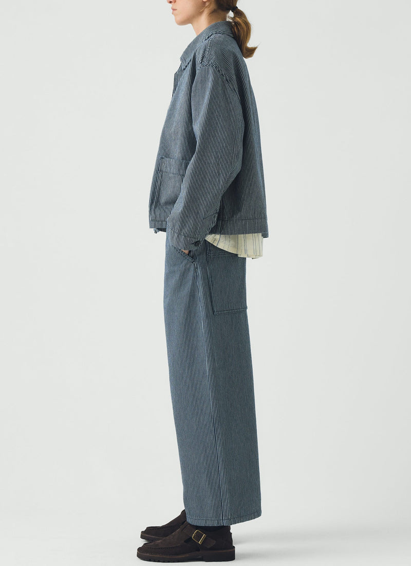 Hickory Stripe Denim Wide Leg Pants | Ecru/Indigo