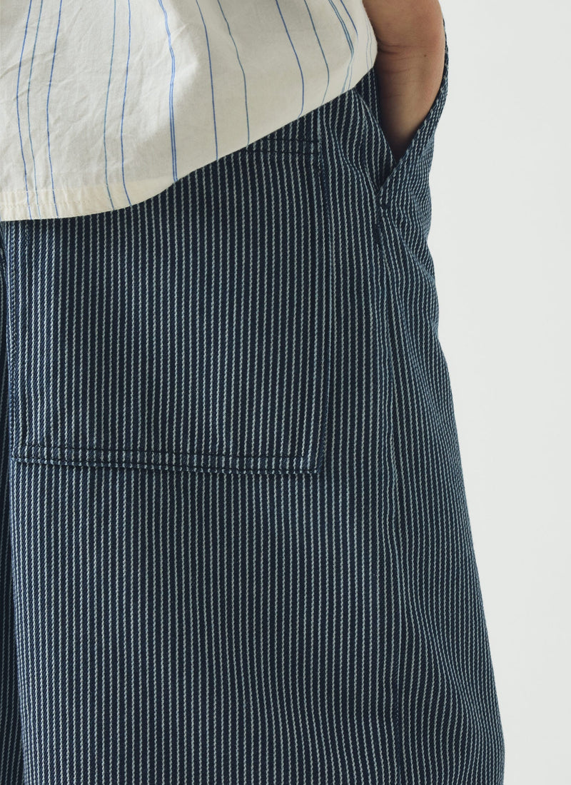Hickory Stripe Denim Wide Leg Pants | Ecru/Indigo