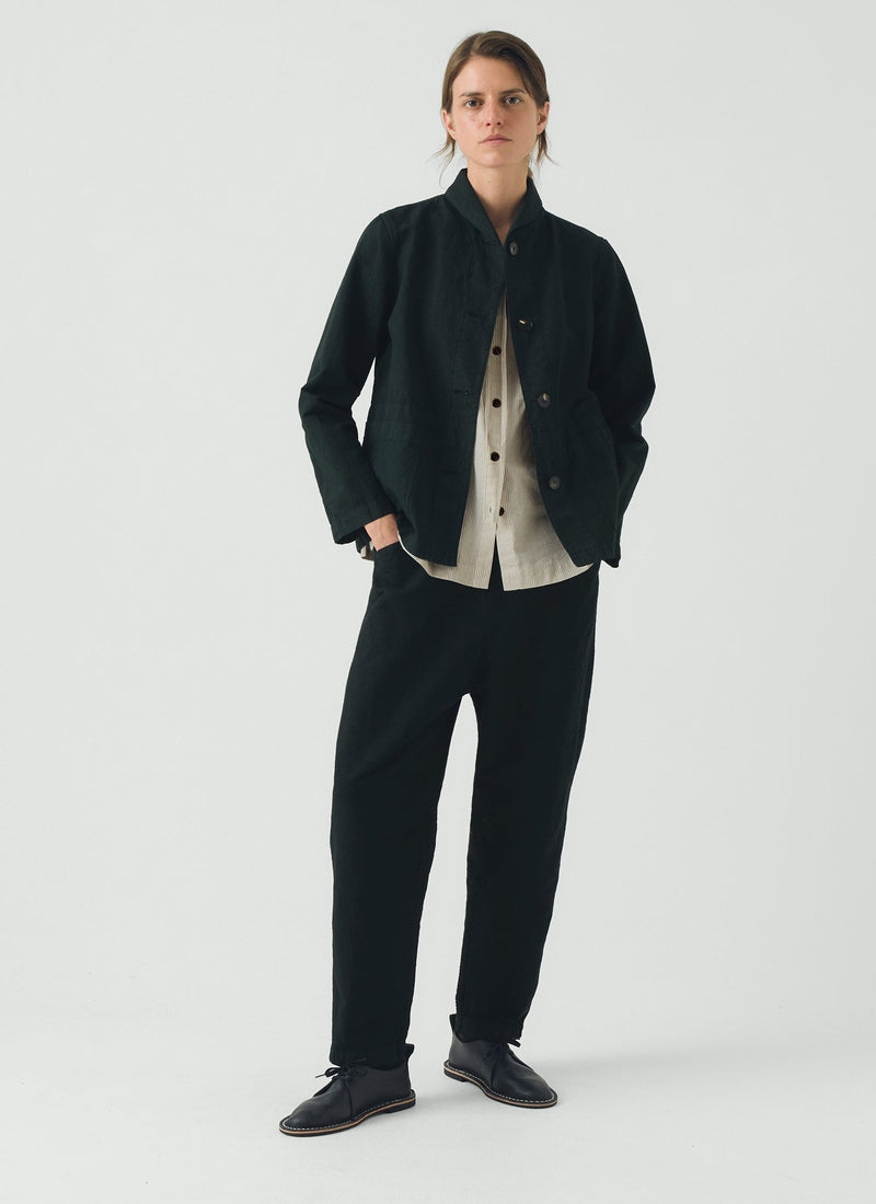 Alix Micro Houndstooth Cotton Linen Pants | Oil Green