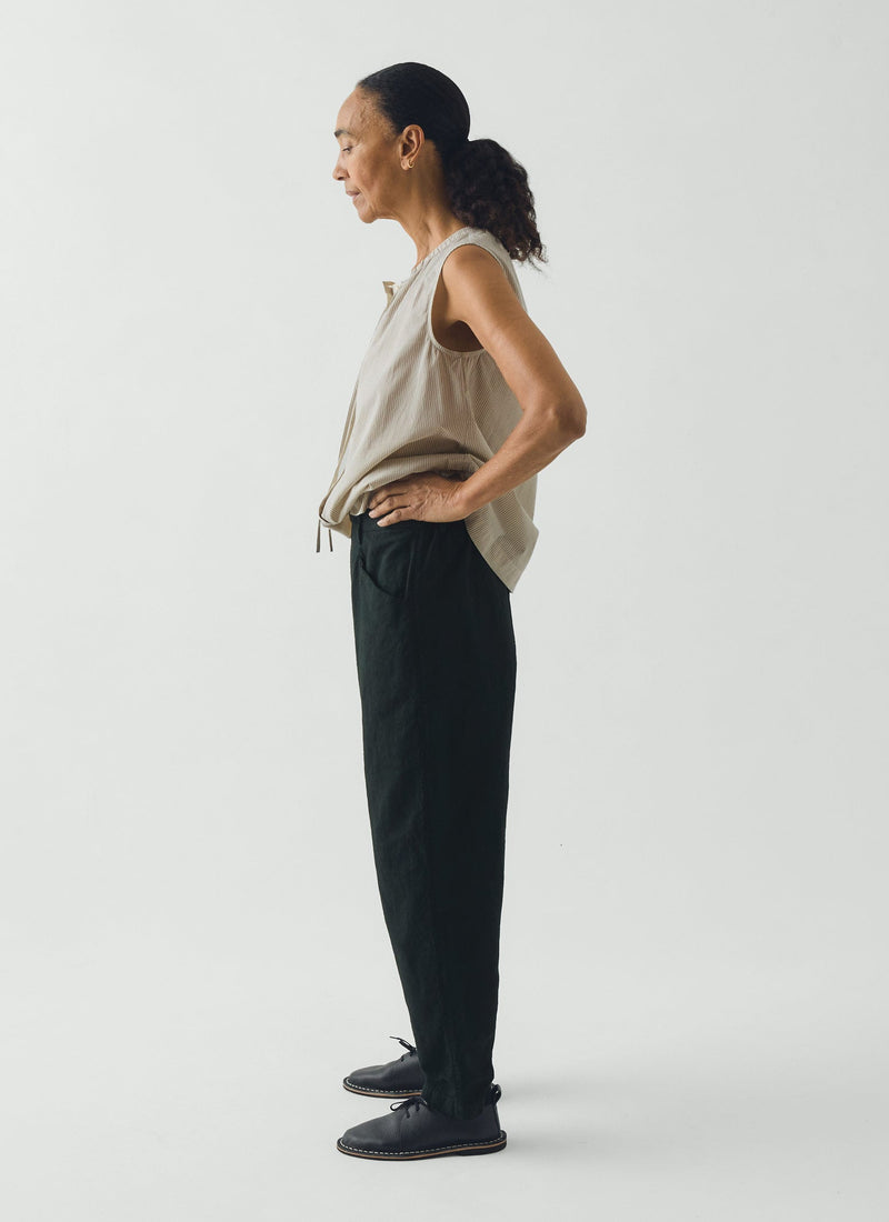 Alix Micro Houndstooth Cotton Linen Pants | Oil Green