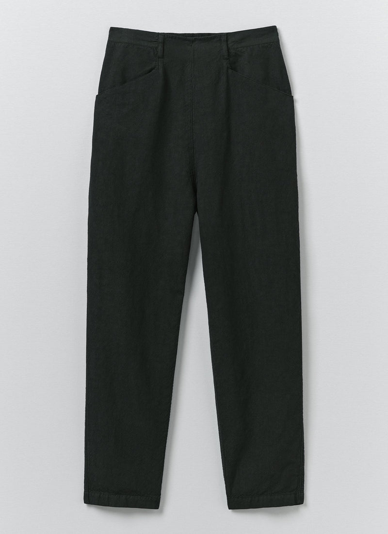 Alix Micro Houndstooth Cotton Linen Pants | Oil Green