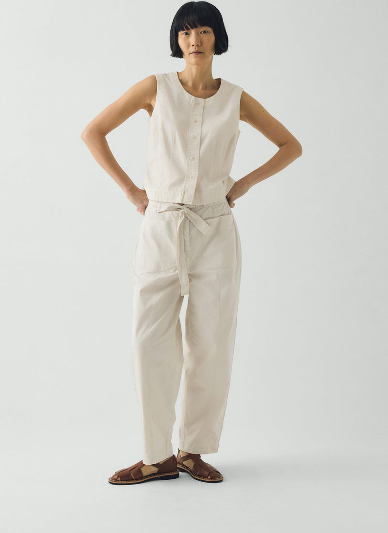 Cotton Twill Belted Pants | Pebble