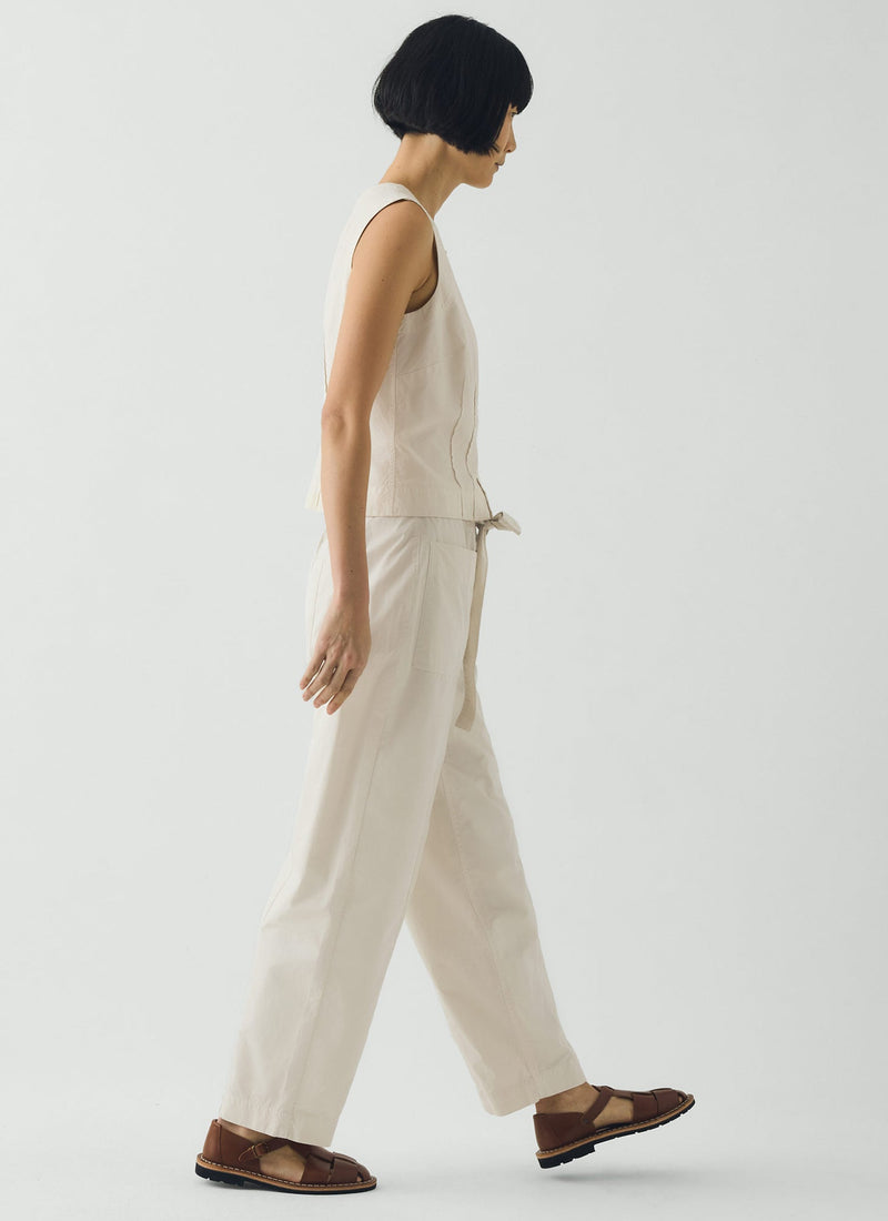 Cotton Twill Belted Pants | Pebble