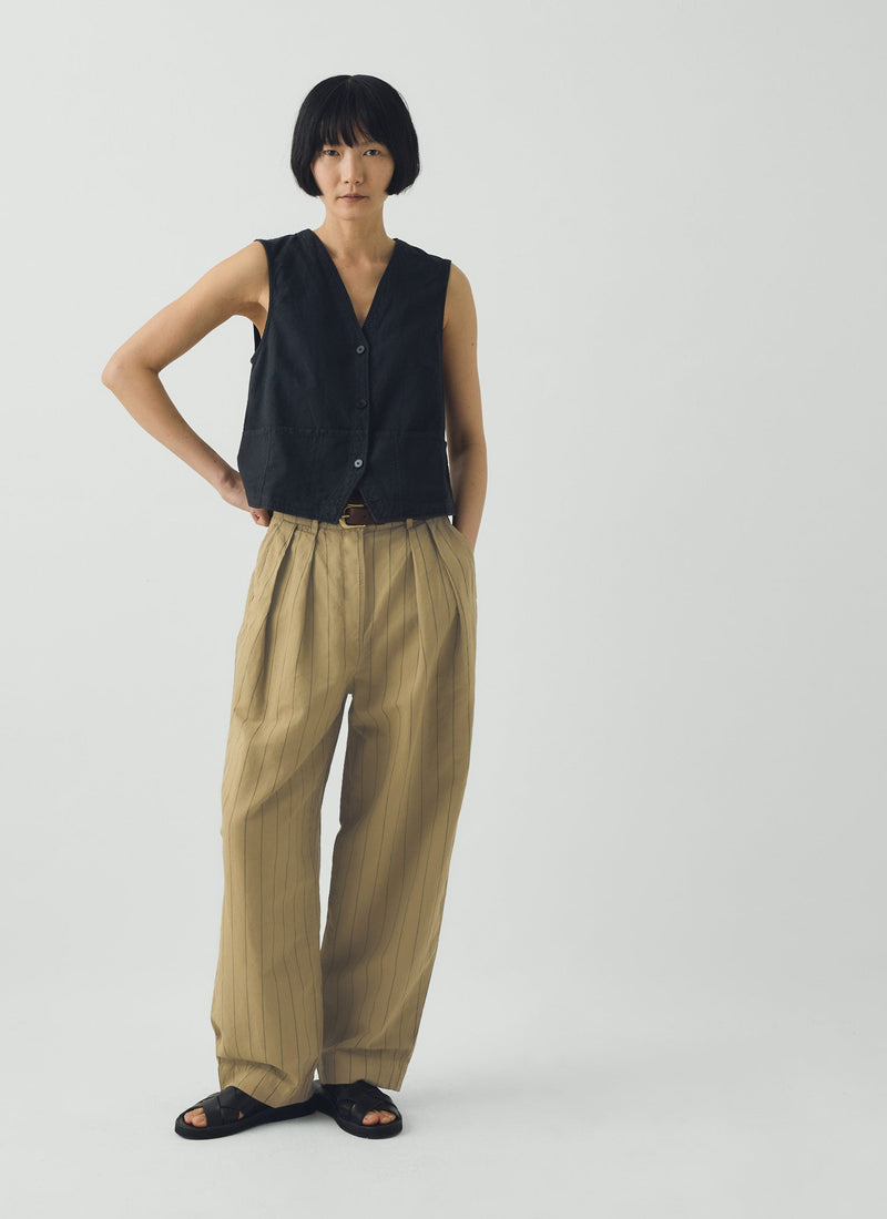 Pleat Front Stripe Cotton Linen Pants | Fennel Seed