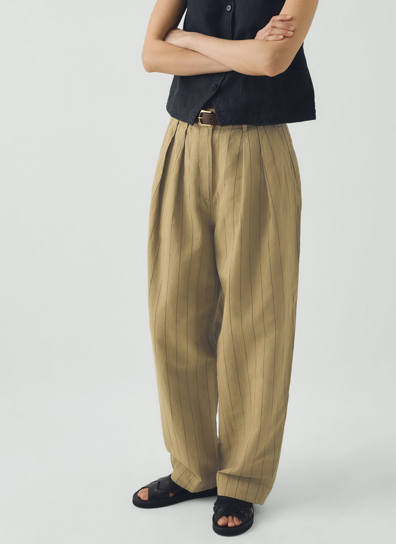 Pleat Front Stripe Cotton Linen Pants | Fennel Seed