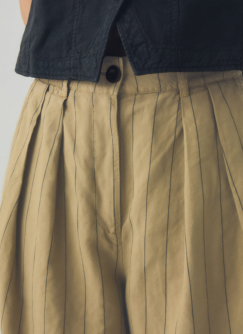 Pleat Front Stripe Cotton Linen Pants | Fennel Seed