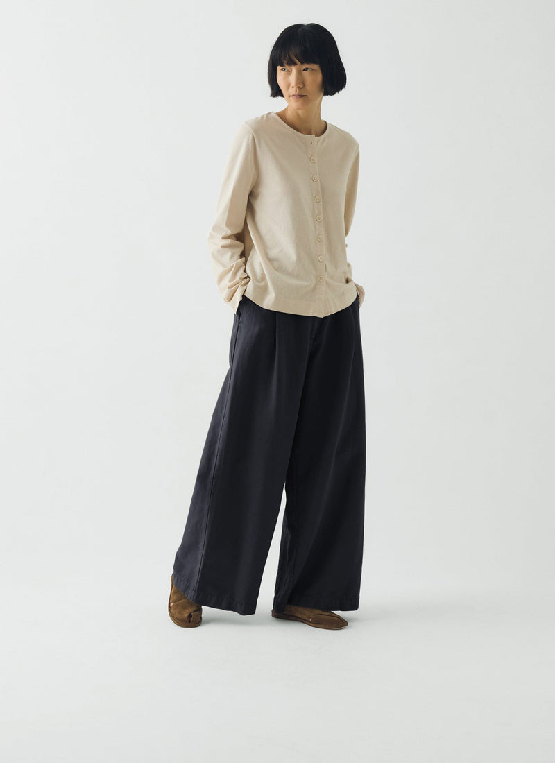 Wide Leg Cotton Linen Twill Pants | Nile Blue