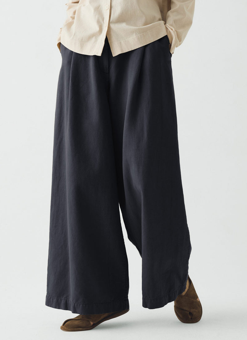 Wide Leg Cotton Linen Twill Pants | Nile Blue