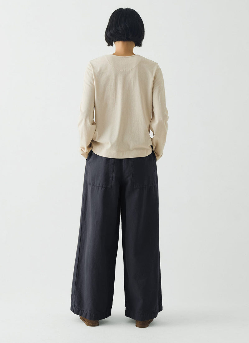 Wide Leg Cotton Linen Twill Pants | Nile Blue